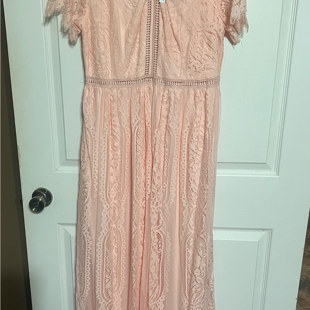 Pink Lace Womens Maxi Dress